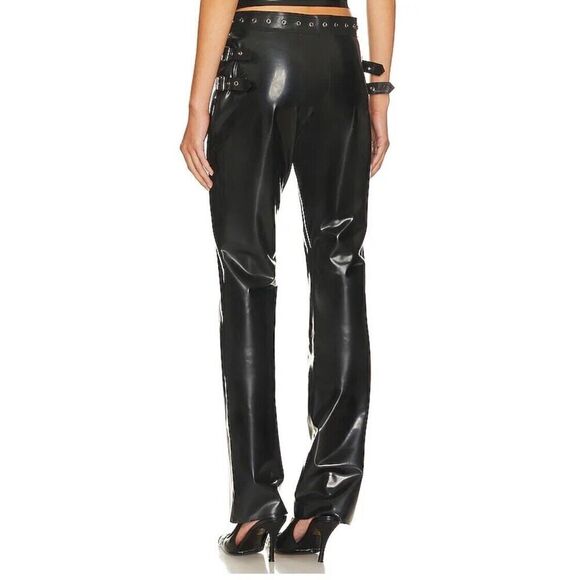 MIAOU Toni Black Latex Flares Buckle Cargo Pants Revolve Sz XXS NWT $450 - Picture 11 of 12